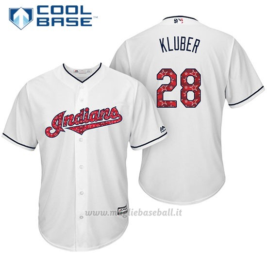 Maglia Baseball Uomo Cleveland Indians 2017 Estrellas y Rayas 28 Corey Kluber Bianco Cool Base